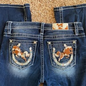 Miss Me Dark Blue Boot Cut Jeans with Embroidered Pockets